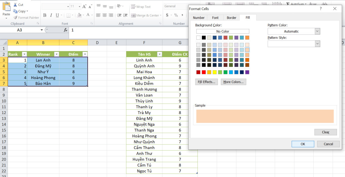Hướng dẫn sử dụng hàm VLOOKUP vào định dạng có điều kiện trong Excel